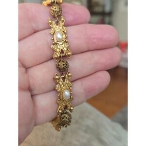 Florenza Etruscan Revival-style Bracelet Gold-plated Filigree Links  Faux Pearls